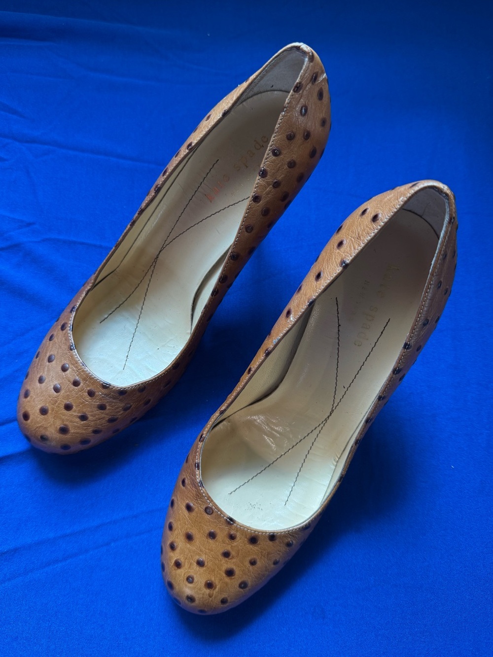 kate spade Brown Ostrich-Texture Round-Toe Pumps